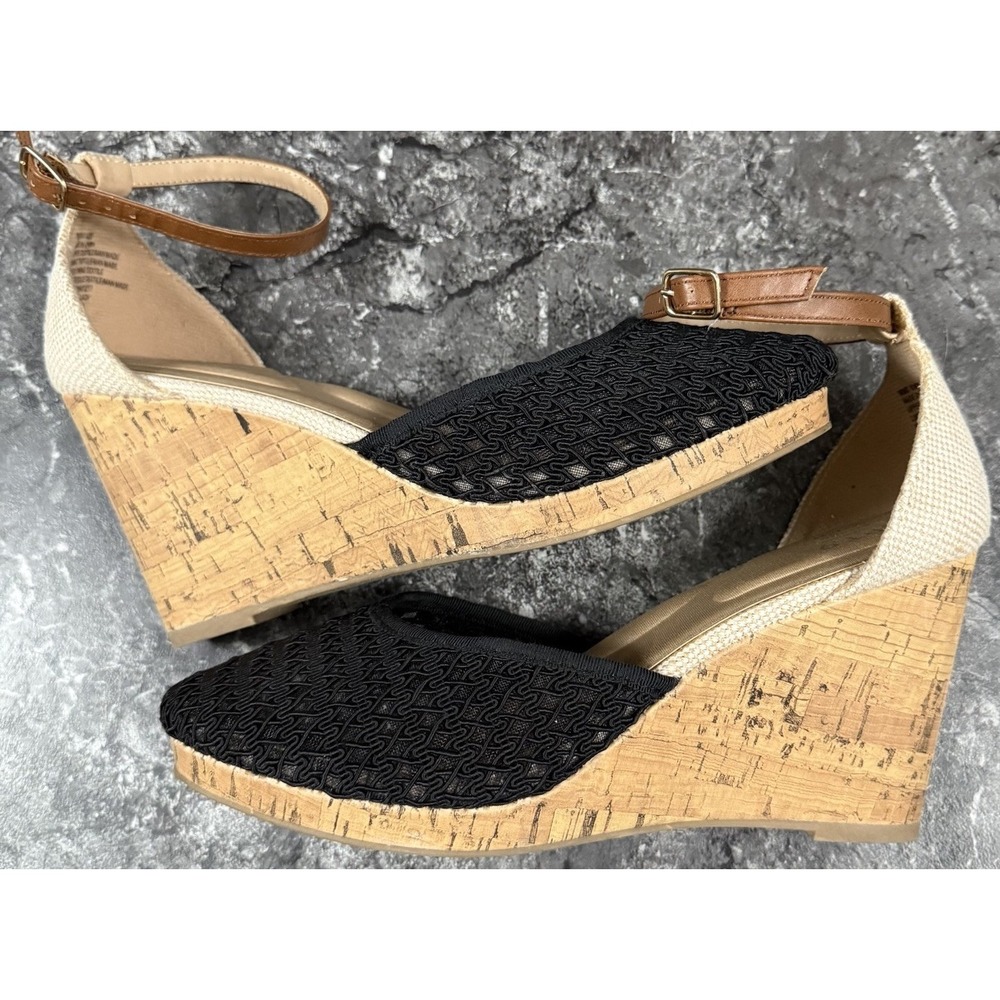Apt. 9 Women's New Defined Comfort Jacques Black &‎ Beige Cork Wedge Heels Sz 10